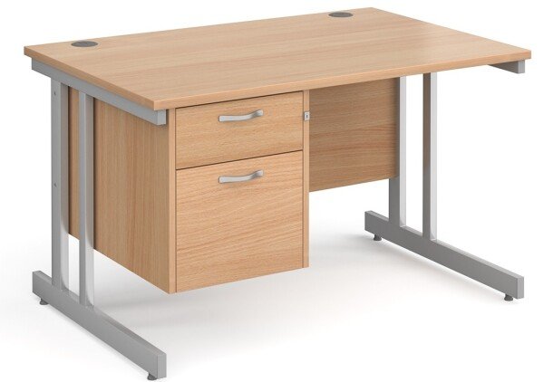 Gentoo Rectangular Desk with Twin Cantilever Legs and 2 Drawer Fixed Pedestal - 1200 x 800mm - Beech