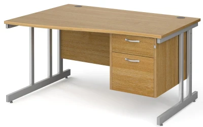 Gentoo Wave Desk with 2 Drawer Pedestal and Double Upright Leg