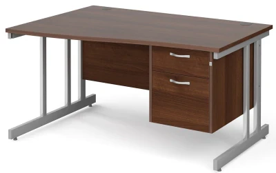 Gentoo Wave Desk with 2 Drawer Pedestal and Double Upright Leg