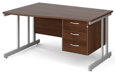 Gentoo Wave Desk with 3 Drawer Pedestal and Double Upright Leg