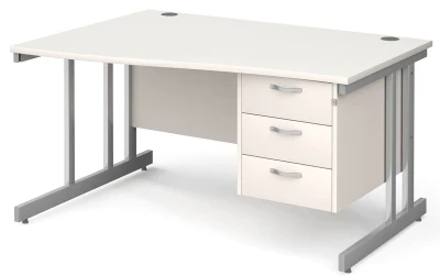 Gentoo Wave Desk with 3 Drawer Pedestal and Double Upright Leg