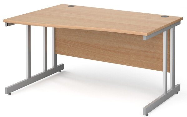 Gentoo Wave Desk with Double Upright Leg 1400 x 990mm - Beech