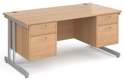 Gentoo Rectangular Desk with Twin Cantilever Legs, 2 and 2 Drawer Fixed Pedestals