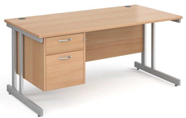 Gentoo Rectangular Desk with Twin Cantilever Legs and 2 Drawer Fixed Pedestal - 1600 x 800mm - Beech