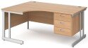 Gentoo Corner Desk with 3 Drawer Pedestal and Double Upright Leg (w) 1600mm x (d) 1200mm