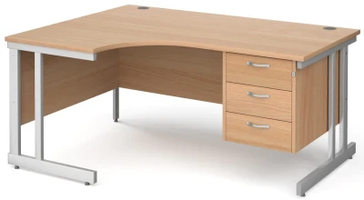 Gentoo Corner Desk with 3 Drawer Pedestal and Double Upright Leg