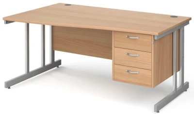 Gentoo Wave Desk with 3 Drawer Pedestal and Double Upright Leg 1600 x 990mm