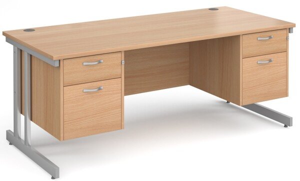 Gentoo Rectangular Desk with Twin Cantilever Legs, 2 and 2 Drawer Fixed Pedestals - 1800 x 800mm - Beech