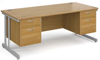 Gentoo Rectangular Desk with Twin Cantilever Legs, 2 and 2 Drawer Fixed Pedestals - 1800 x 800mm