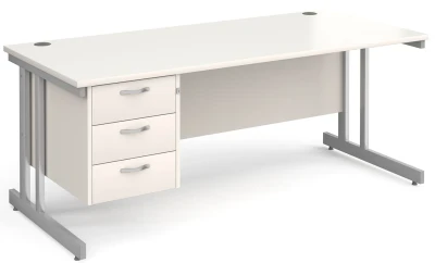 Gentoo Rectangular Desk with Twin Cantilever Legs and 3 Drawer Fixed Pedestal - 1800 x 800mm