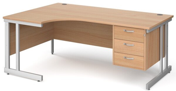 Gentoo Corner Desk with 3 Drawer Pedestal and Double Upright Leg 1800 x 1200mm - Beech