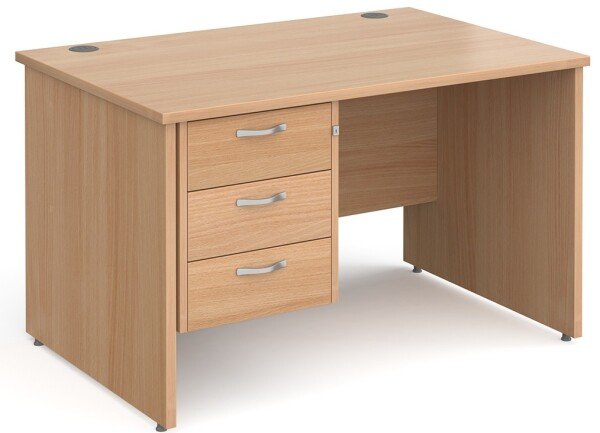 Gentoo Rectangular Desk with Panel End Legs and 3 Drawer Fixed Pedestal - 1200mm x 800mm - Beech