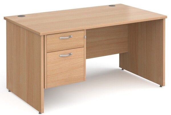 Gentoo Rectangular Desk with Panel End Legs and 2 Drawer Fixed Pedestal - 1400mm x 800mm - Beech