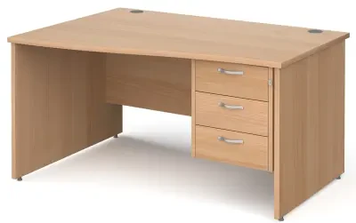 Gentoo Wave Desk with 3 Drawer Pedestal and Panel End Leg