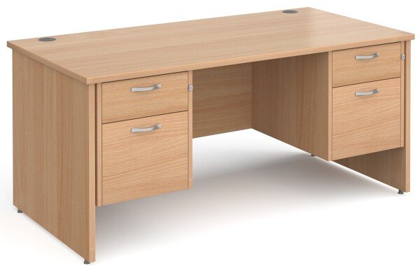 Gentoo Rectangular Desk with Panel End Legs, 2 and 2 Drawer Fixed Pedestals - 1600mm x 800mm - Beech