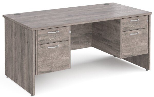 Gentoo Rectangular Desk with Panel End Legs, 2 and 2 Drawer Fixed Pedestals - 1600mm x 800mm - Grey Oak