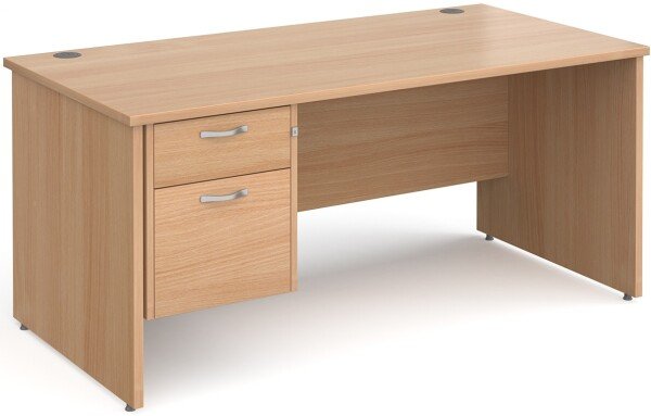 Gentoo Rectangular Desk with Panel End Legs and 2 Drawer Fixed Pedestal - 1600mm x 800mm - Beech