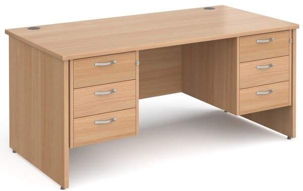 Gentoo Rectangular Desk with Panel End Legs, 3 and 3 Drawer Fixed Pedestals - 1600mm x 800mm - Beech