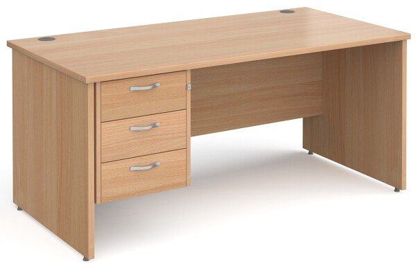Gentoo Rectangular Desk with Panel End Legs and 3 Drawer Fixed Pedestal - 1600mm x 800mm - Beech