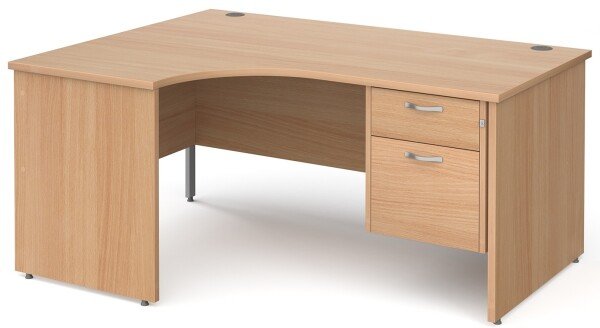 Gentoo Corner Desk with 2 Drawer Pedestal and Panel End Leg 1600 x 1200mm - Beech