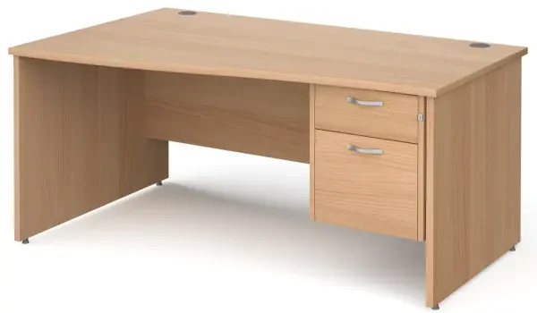 Gentoo Wave Desk with 2 Drawer Pedestal and Panel End Leg 1600 x 990mm - Beech
