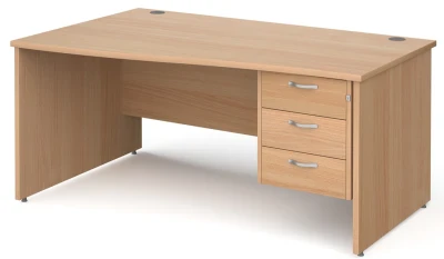 Gentoo Wave Desk with 3 Drawer Pedestal and Panel End Leg 1600 x 1200mm
