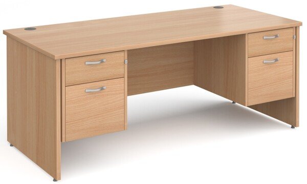 Gentoo Rectangular Desk with Panel End Legs, 2 and 2 Drawer Fixed Pedestals - 1800mm x 800mm - Beech