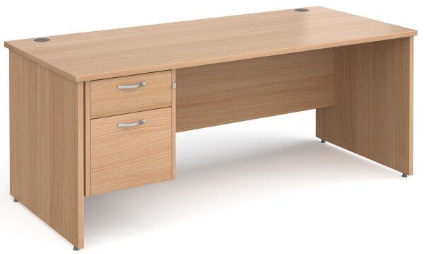 Gentoo Rectangular Desk with Panel End Legs and 2 Drawer Fixed Pedestal - 1800mm x 800mm - Beech