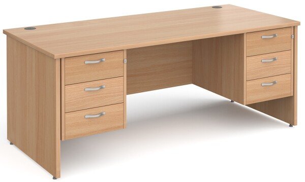 Gentoo Rectangular Desk with Panel End Legs, 3 and 3 Drawer Fixed Pedestals - 1800mm x 800mm - Beech
