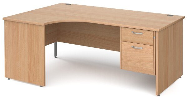 Gentoo Corner Desk with 2 Drawer Pedestal and Panel End Leg 1800 x 1200mm - Beech