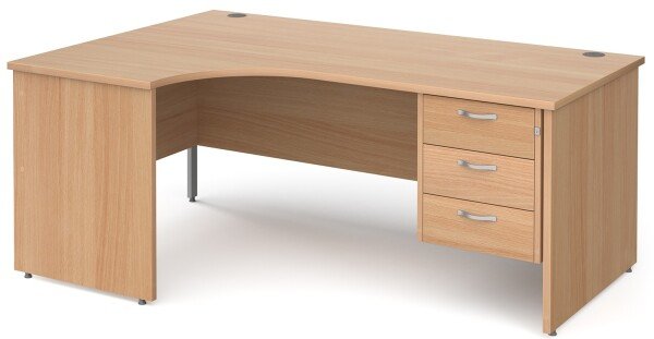 Gentoo Corner Desk with 3 Drawer Pedestal and Panel End Leg 1800 x 1200mm - Beech