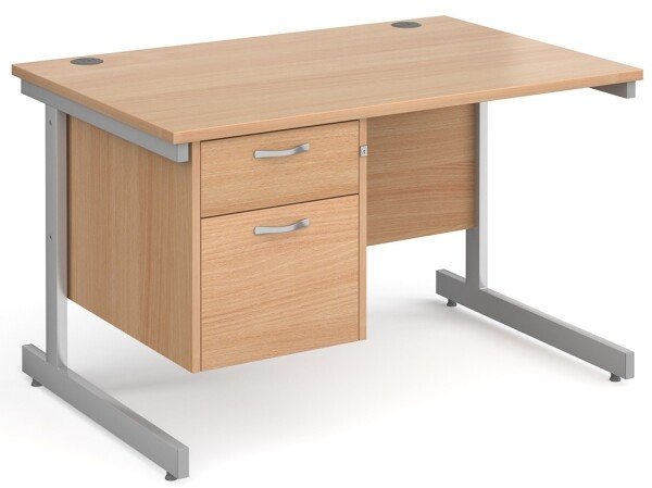 Gentoo Rectangular Desk with Single Cantilever Legs and 2 Drawer Fixed Pedestal - 1200mm x 800mm - Beech