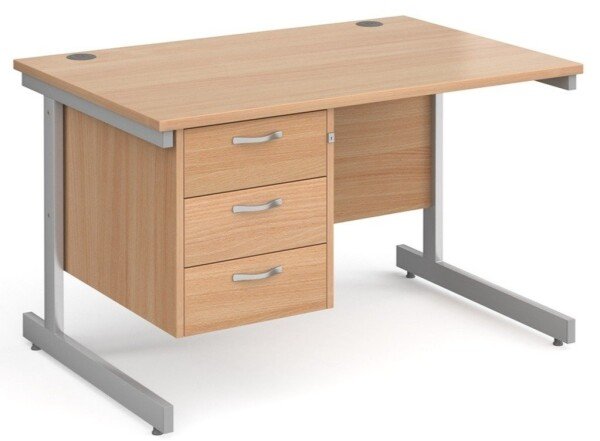 Gentoo Rectangular Desk with Single Cantilever Legs and 3 Drawer Fixed Pedestal - 1200mm x 800mm - Beech