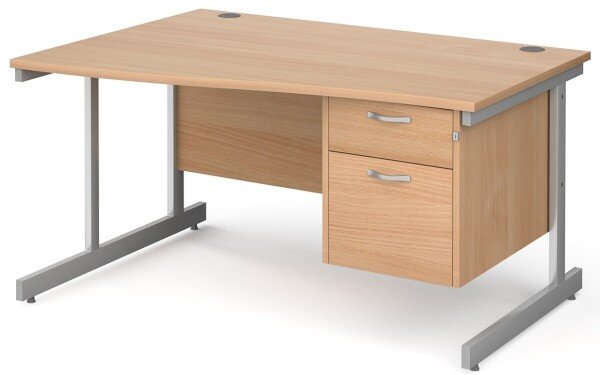 Gentoo Wave Desk with 2 Drawer Pedestal and Single Upright Leg 1400 x 990mm - Beech