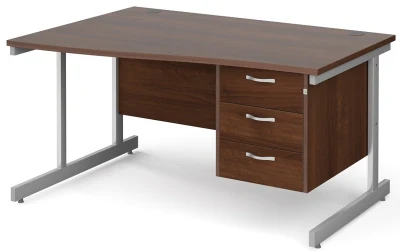 Gentoo Wave Desk with 3 Drawer Pedestal and Single Upright Leg