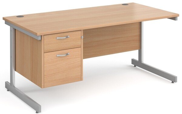 Gentoo Rectangular Desk with Single Cantilever Legs and 2 Drawer Fixed Pedestal - 1600mm x 800mm - Beech