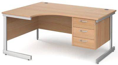 Gentoo Corner Desk with 3 Drawer Pedestal and Single Upright Leg