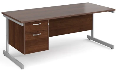 Gentoo Rectangular Desk with Single Cantilever Legs and 2 Drawer Fixed Pedestal - 1800mm x 800mm