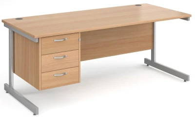 Gentoo Rectangular Desk with Single Cantilever Legs and 3 Drawer Fixed Pedestal - 1800mm x 800mm