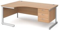 Gentoo Corner Desk with 3 Drawer Pedestal and Single Upright Leg (w) 1800mm x (d) 1200mm
