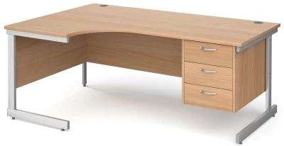 Gentoo Corner Desk with 3 Drawer Pedestal and Single Upright Leg 1800 x 1200mm