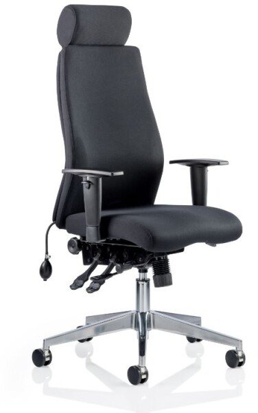 Dynamic Onyx Leather Chair with Headrest - Black - Black