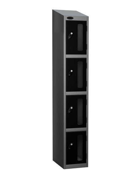 Probe Four Compartment Vision Panel Single Nest Locker - 1780 x 305 x 460mm - Black (RAL 9004)