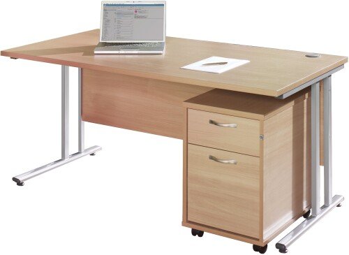 Dynamic Rectangular Desk (w) 1600mm x (d) 800mm & 2 Drawer Mobile Pedestal