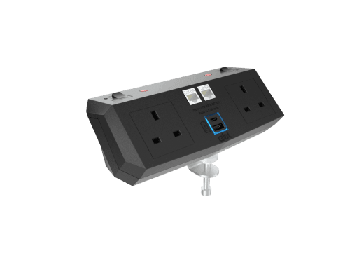 ABL Trm Power Module - 2x Sockets With Thermal Resets, 1x USB, 2x Multimedia Keystone couplers