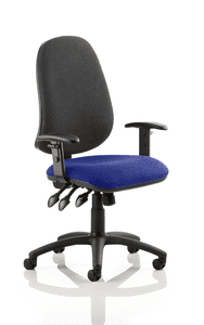 Dynamic Eclipse Plus XL Black Back Chair Bespoke Fabric Seat with Height Adjustable Arms