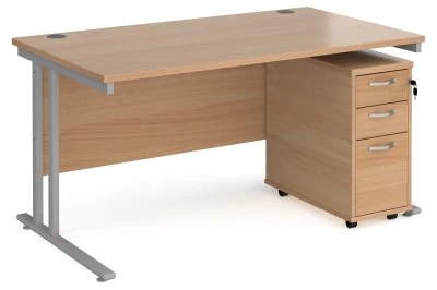 Dams Maestro 25 Straight Desk 1400 x 800mm Cantilever Leg & Tall Slimline 3 Drawer Mobile Pedestal