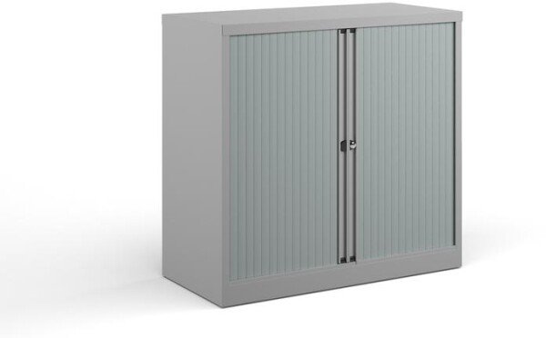 Bisley Systems Storage Low Tambour Cupboard 1000mm High - Goose Grey