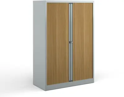 Bisley Systems Storage Medium Tambour Cupboard 1570mm - Silver with Beech Doors