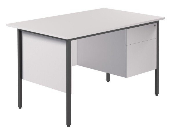 TC Eco 18 Rectangular Desk with Straight Legs and 2 Drawer Fixed Pedestal - 1200mm x 750mm - White